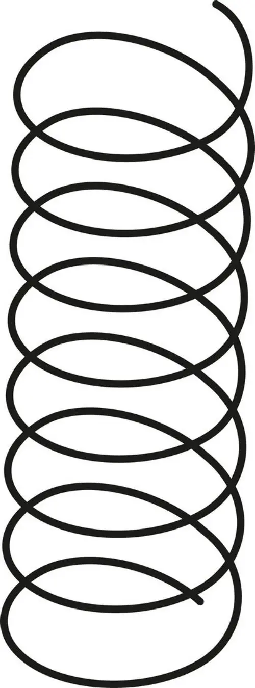 Schwarz dargestellte Spiralform, die eine Feder oder ein ähnliches aufgerolltes Produkt von Bosch darstellen könnte, auf weißem Hintergrund.